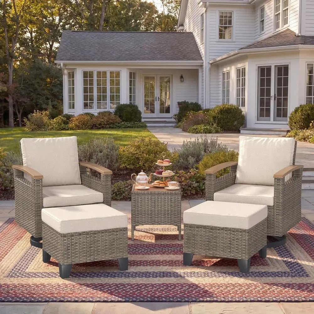 XMSJ 5 Piece Outdoor Chairs Set With Side Table Ottomans