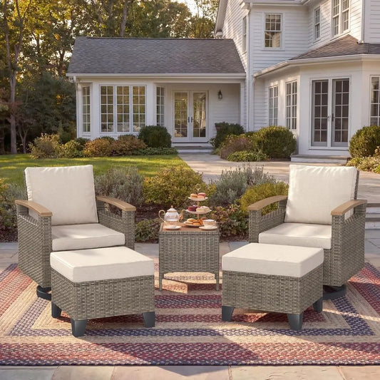 XMSJ 5 Piece Outdoor Chairs Set With Side Table Ottomans