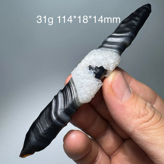 Natural Black Agate Mineral Specimen Energy Crystal Geode Healing Witchcraft Raw Stone Meditation Stick Halloween Decor BM1-33