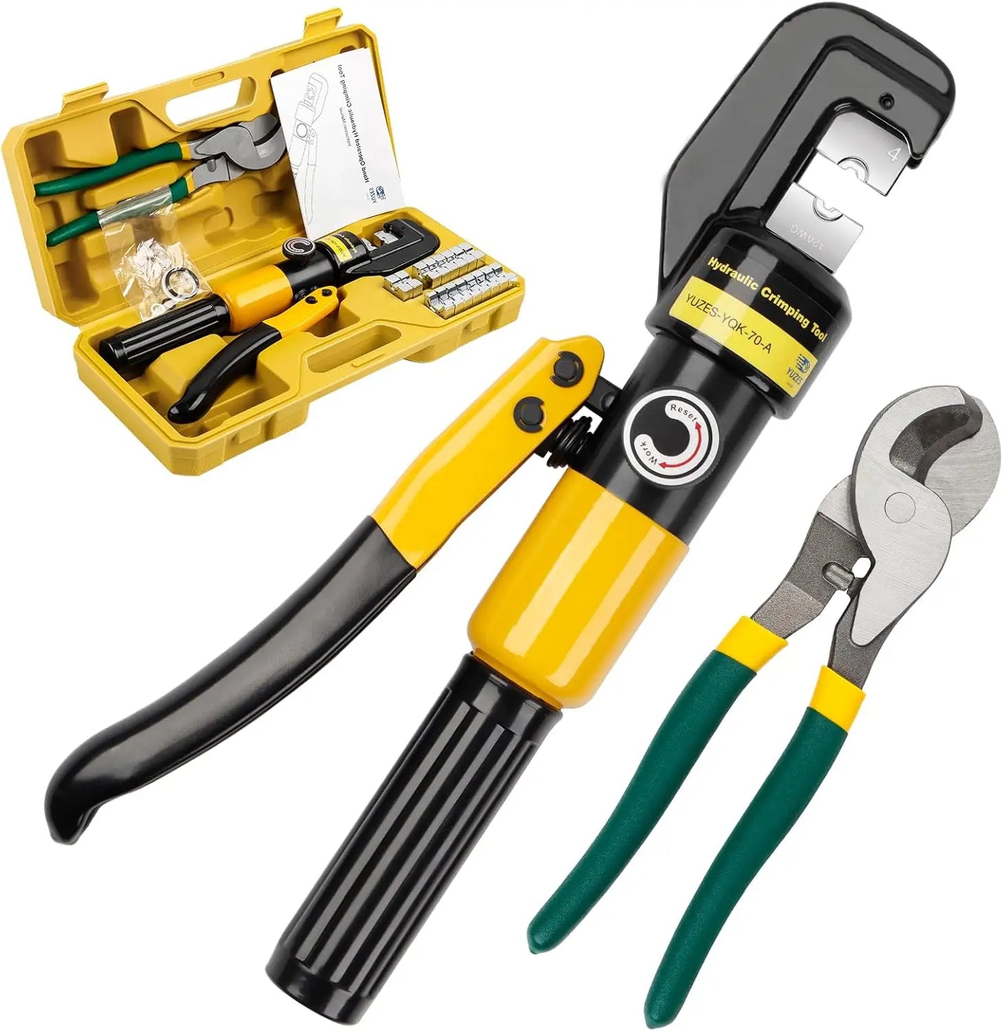 Hydraulic Crimping Tool And Cable Cutter, 10 Tons, 9 Dies