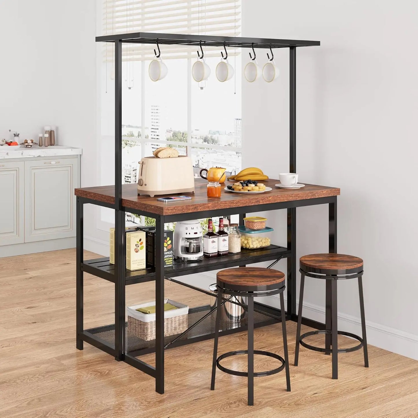 Studyset Kitchen Island With Storage Baker Rack And Seating
