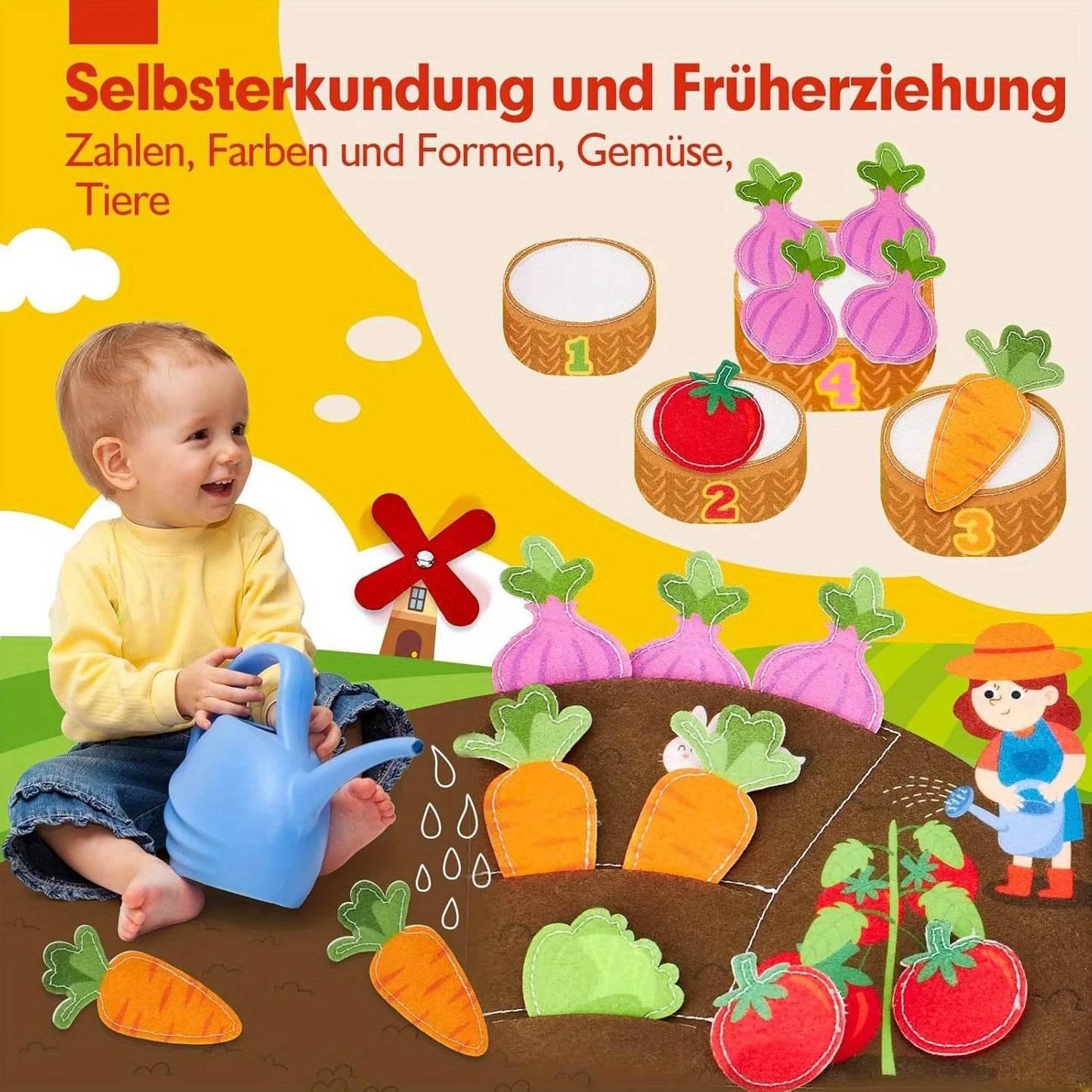Busy Book for Toddlers, Montessori Toys, Felt Farm Quiet Activity Book, Educational Busy Board