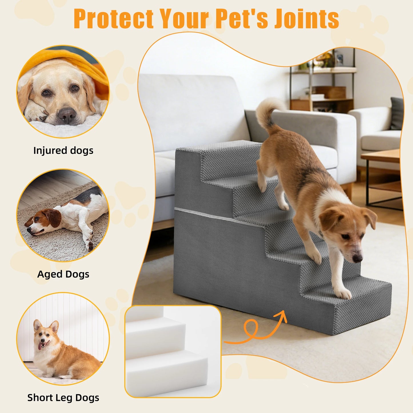 Foam Dog Stairs 3-5 Steps Right Angled Non Slip Ramp