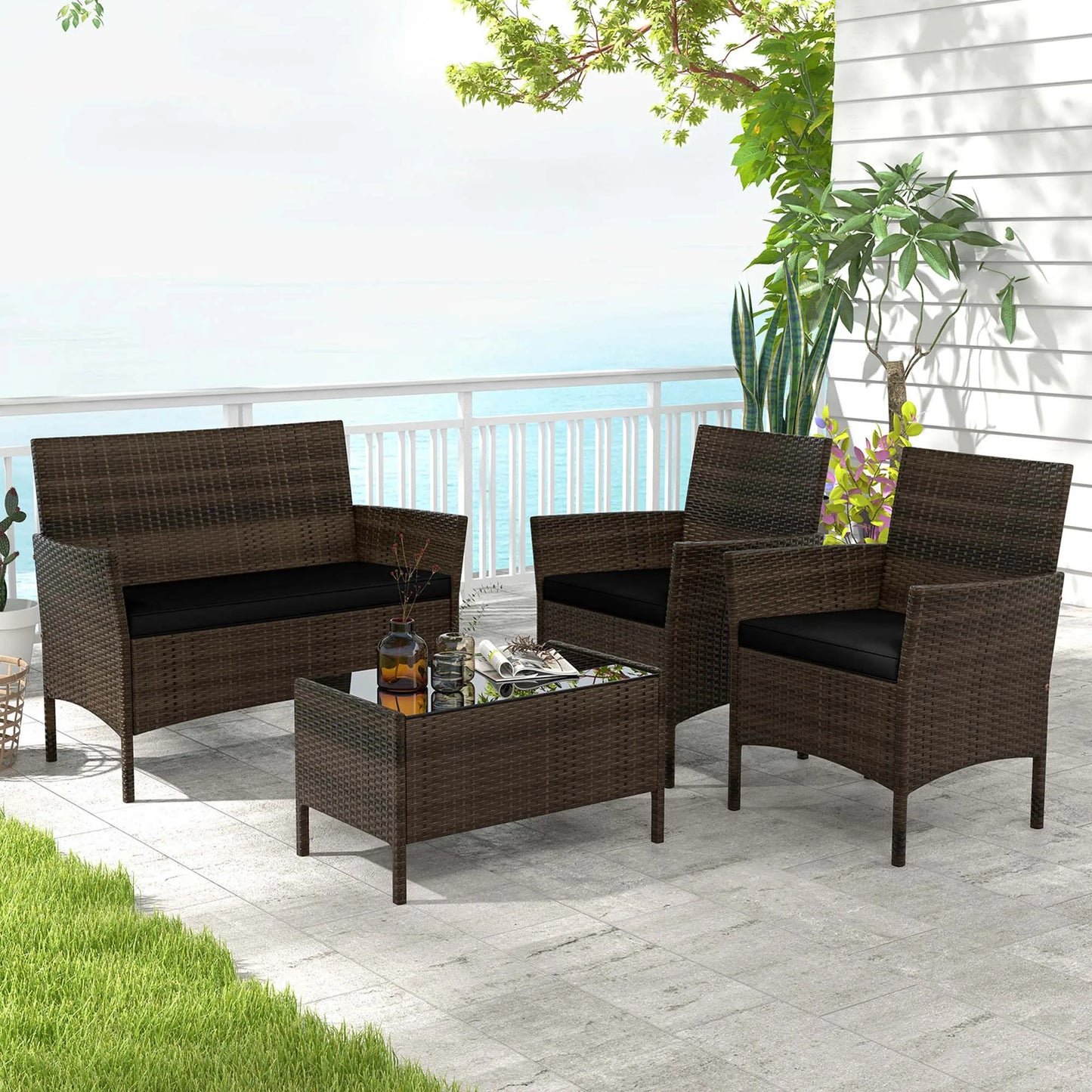 HOMASIS 4 Piece Patio Furniture Set With Washable Cushions