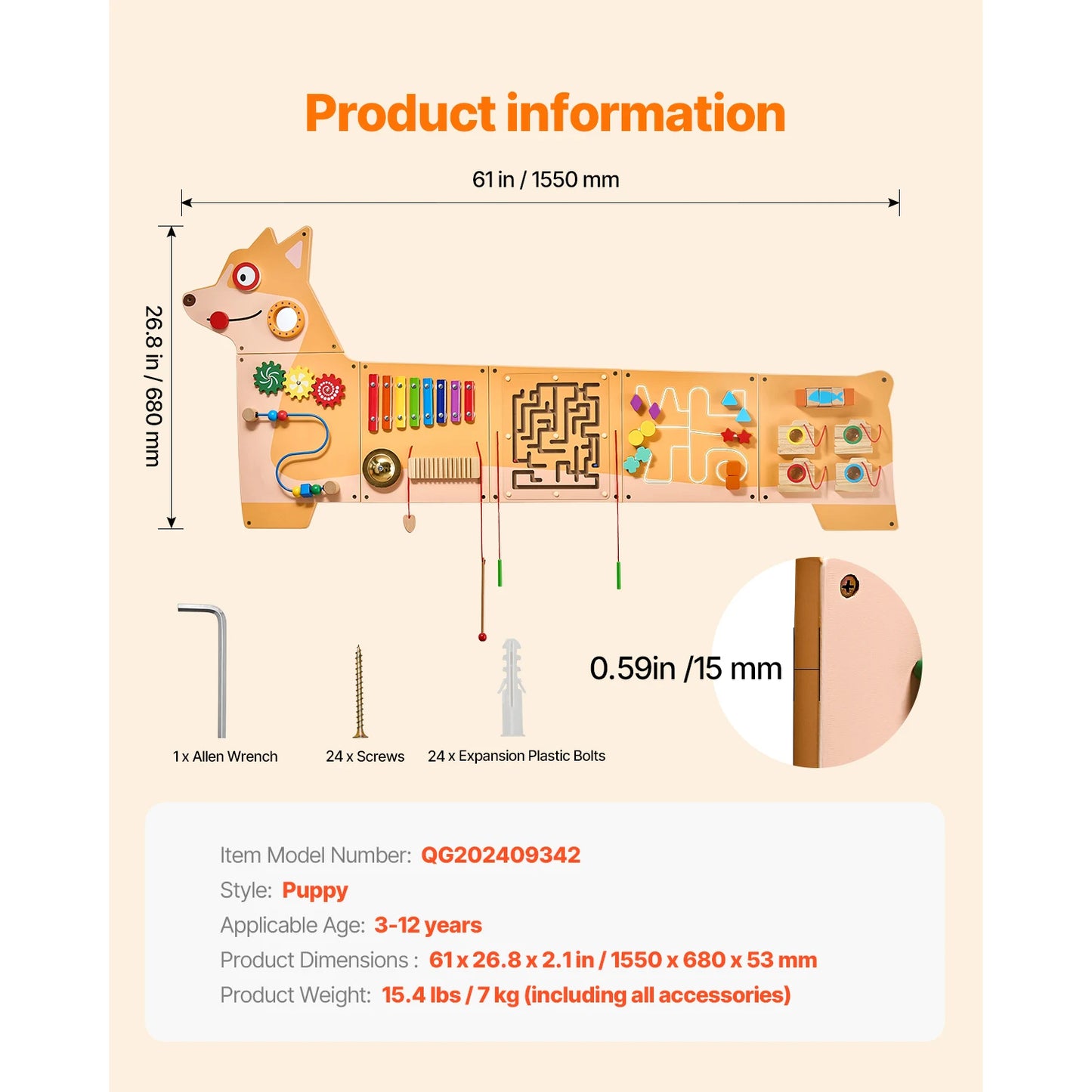 SucceBuy Puppy Kids Wall Busy Panels 12 Activities Montessori Sensory Board