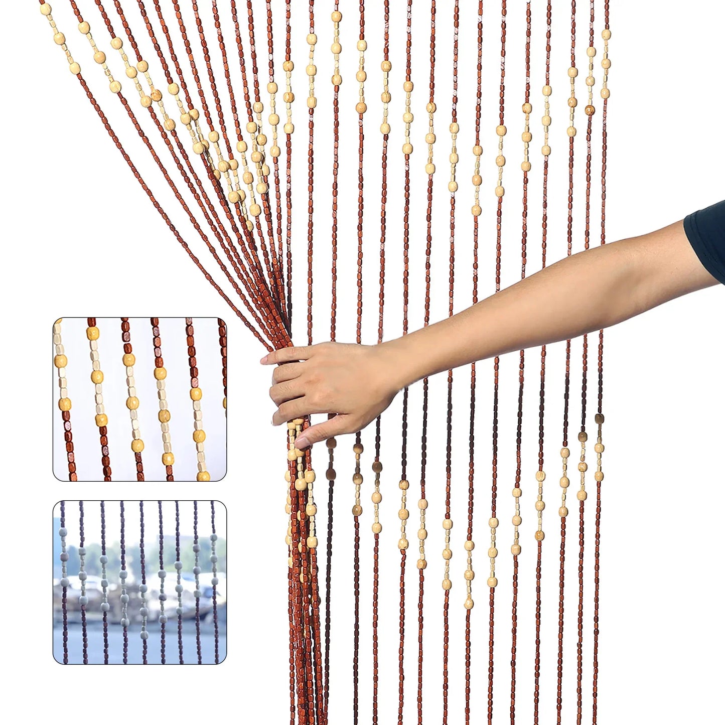 Wooden Bead Door Curtain With Jagged Pattern Fly Screen Divider