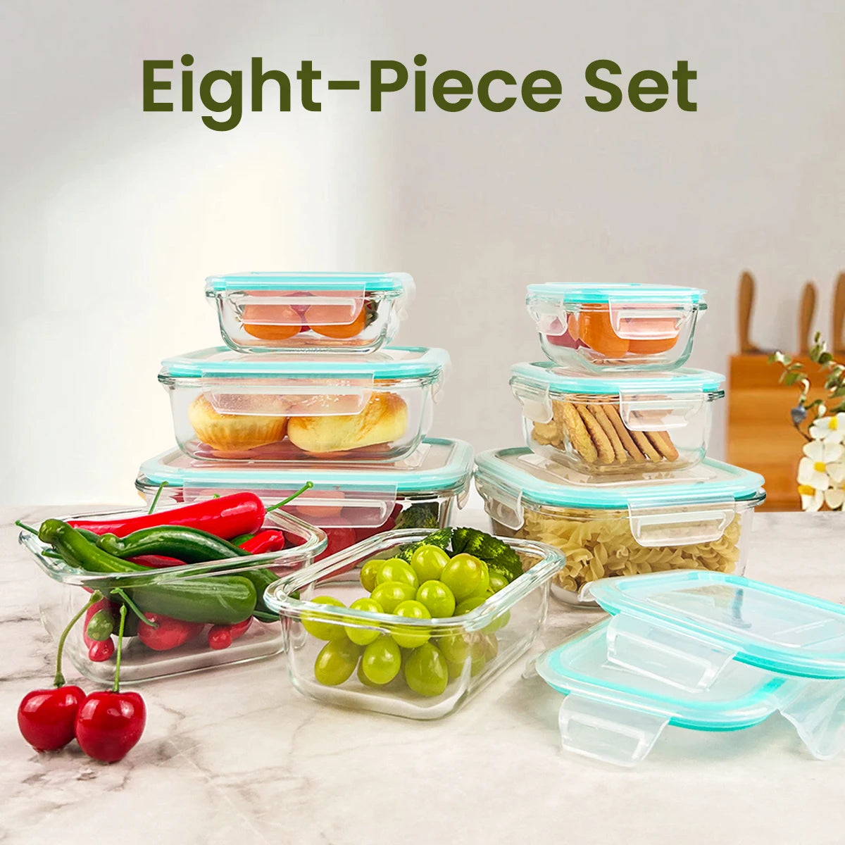 Glass Food Storage Containers 8 Piece Leakproof Airtight Microwave Safe