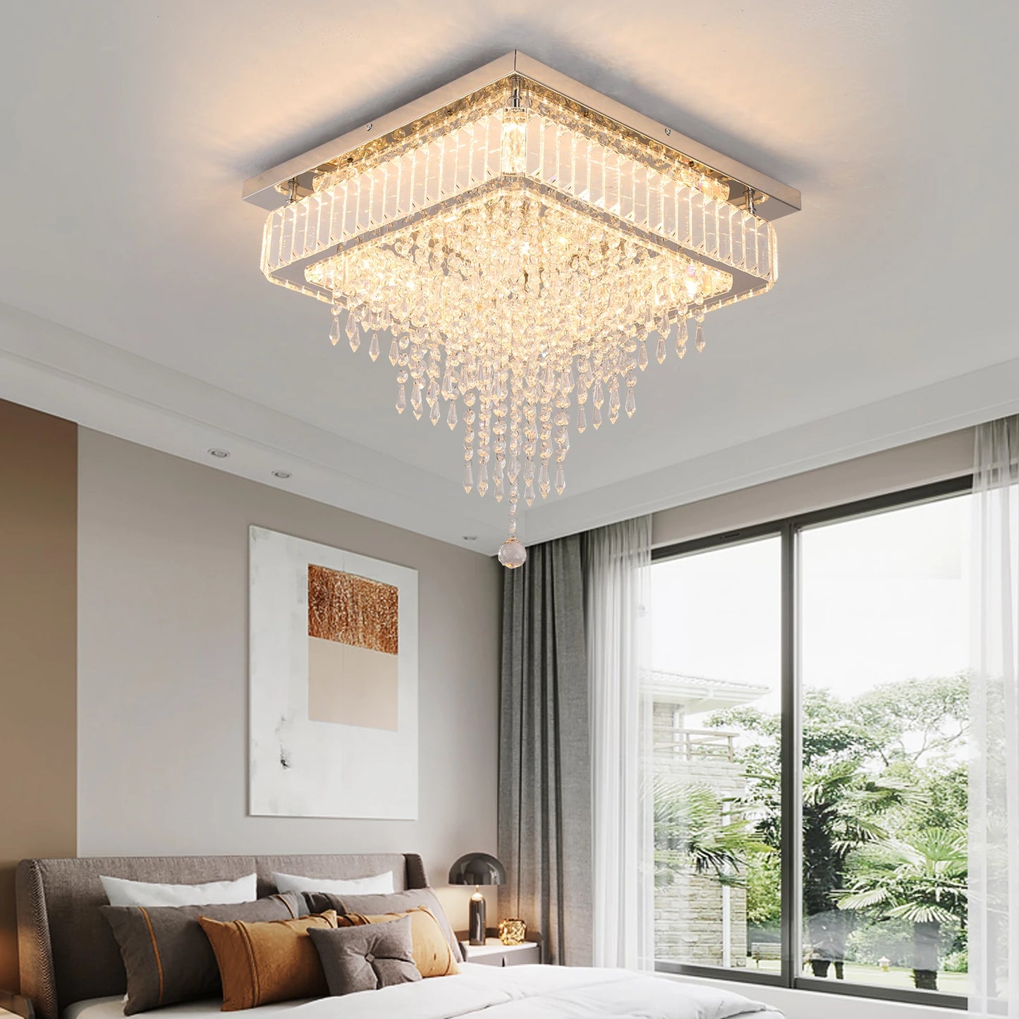 VETRULUS Modern Luxury Crystal LED Pendant Light Rain Drop Chandelier