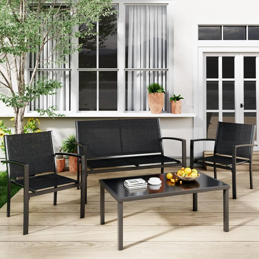 XIAOLANG 4 Piece Patio Furniture Set With Glass Coffee Table