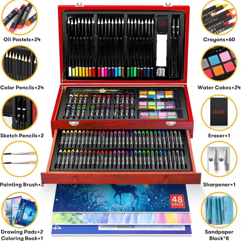 146 Piece Luxury Art Kit For Professionals Crayons Pastels Watercolors Pencils