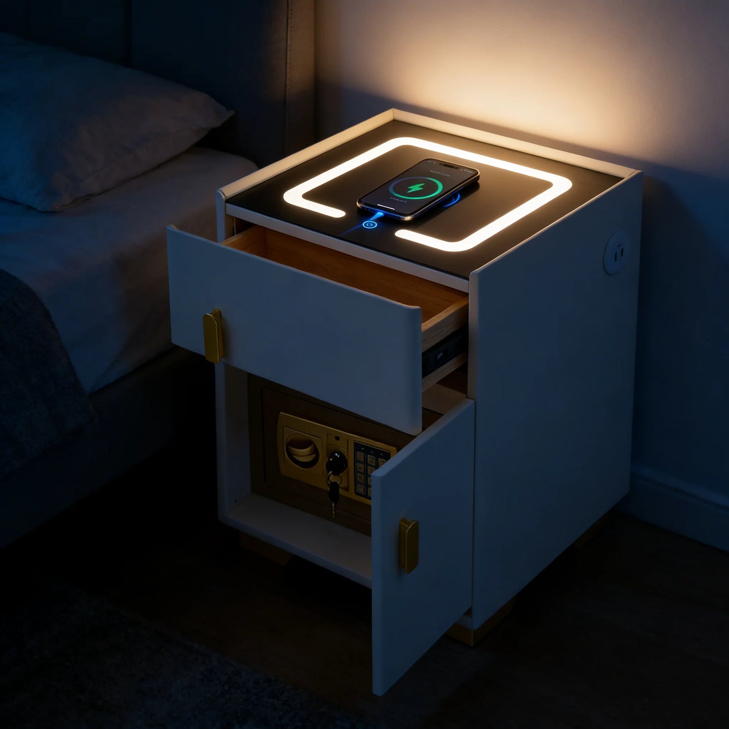 Bymaocar Modern Nightstand With Two Drawers And Wireless Charging