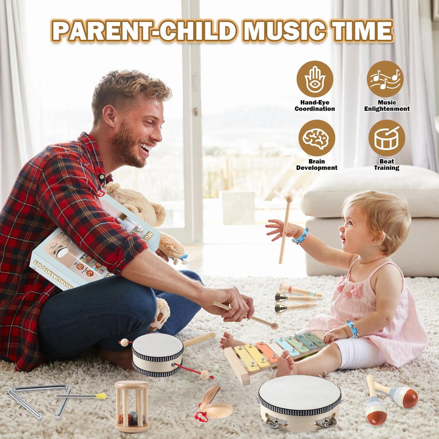 11 in 1 Toddler Wooden Musical Instrument Set for Kids