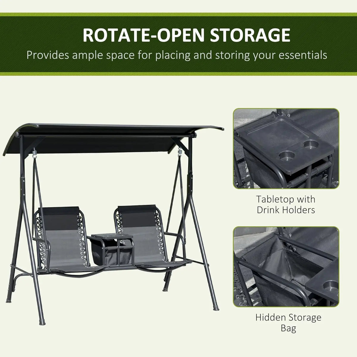 HUANZHUANG Patio Swing Chair With Canopy And Storage