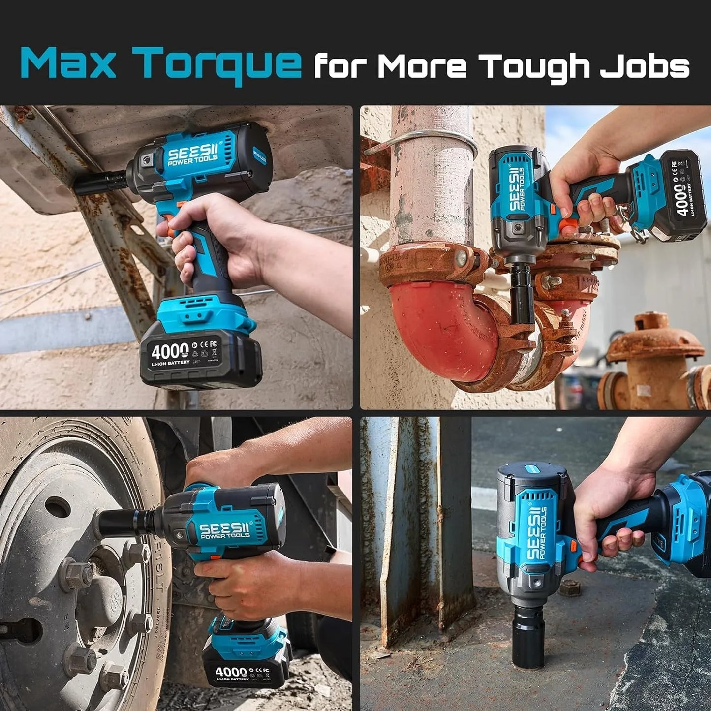 Seesii 21V Cordless Impact Wrench 1600Nm With Detachable Handle