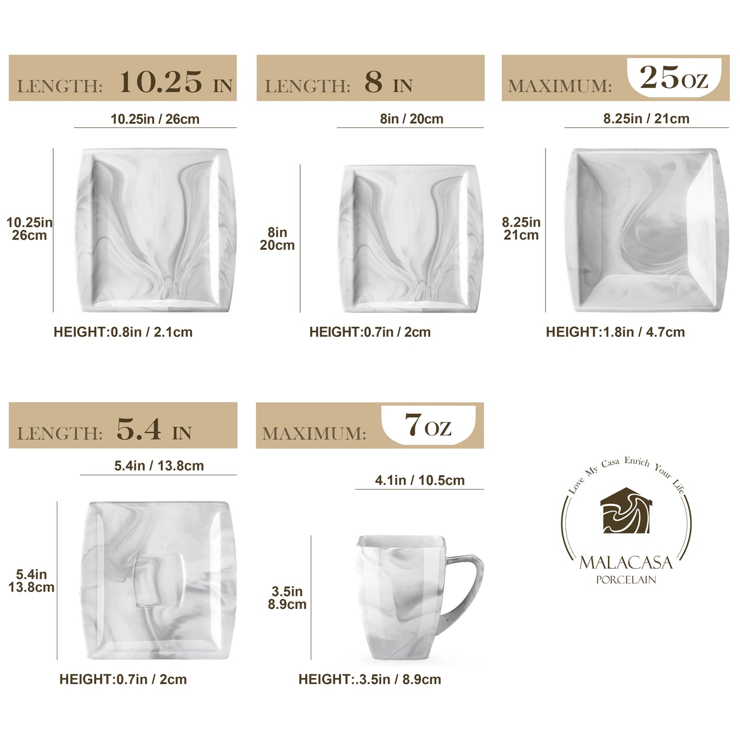 MALACASA Marble Grey Porcelain Dinnerware Set Service For 12