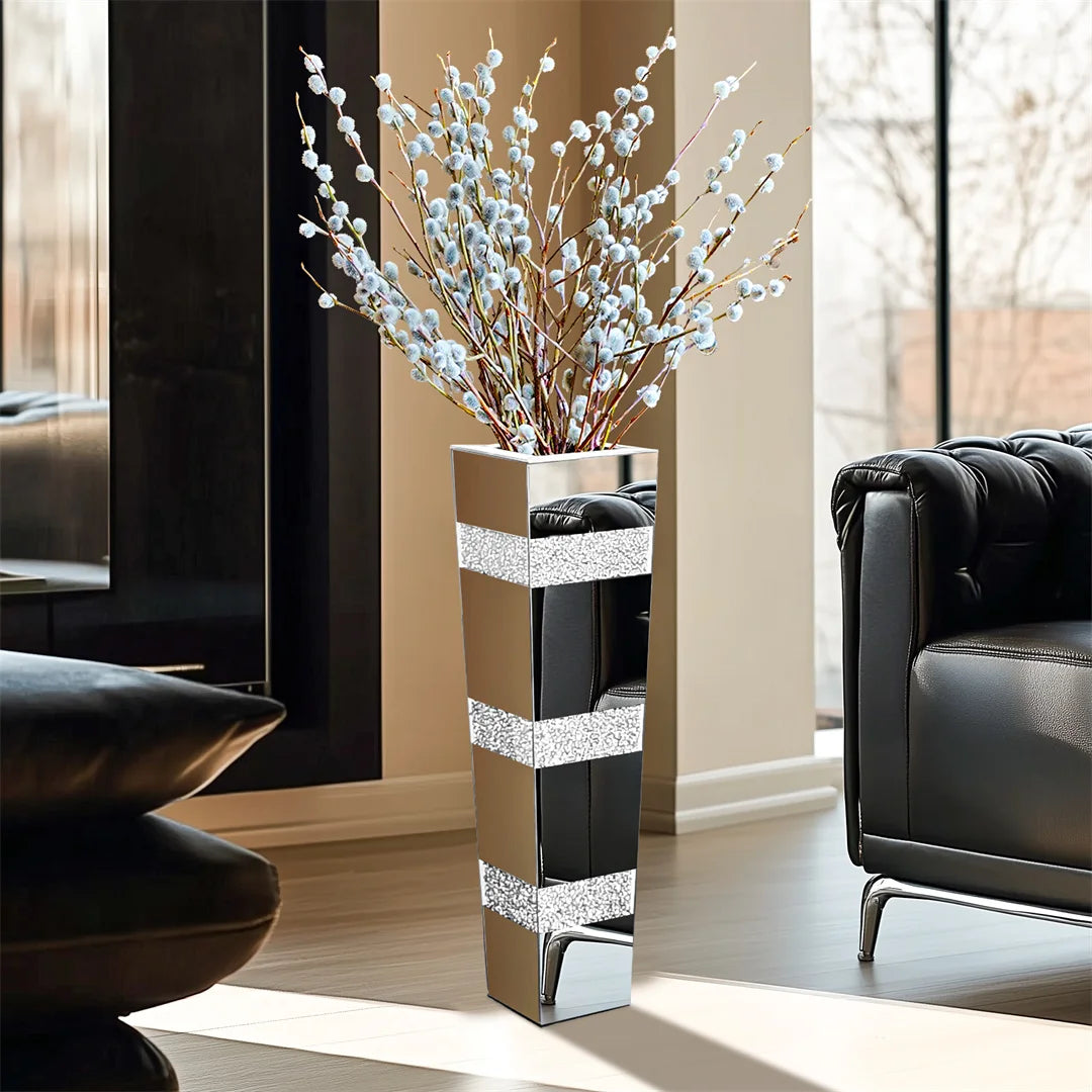 Modern Floor Vase Crystal Glass Mirrored Standing Flower Vase