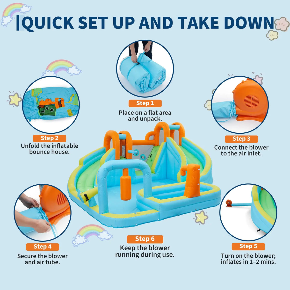 HiMISS 10-in-1 Inflatable Wet Dry Water Slide Jumping Castle