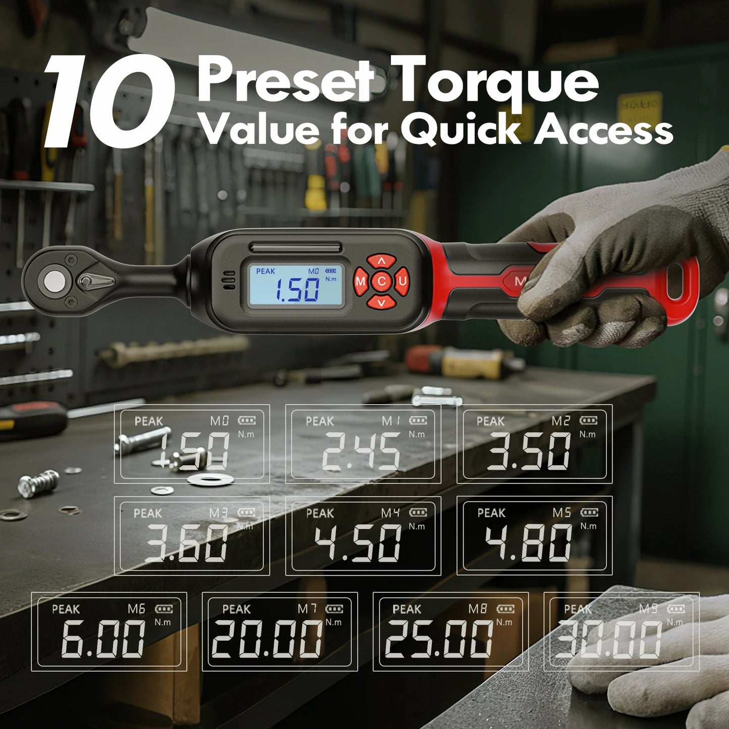 MoveCrab Torque Wrench One Quarter Inch Drive With LED Display And 40 Socket Set