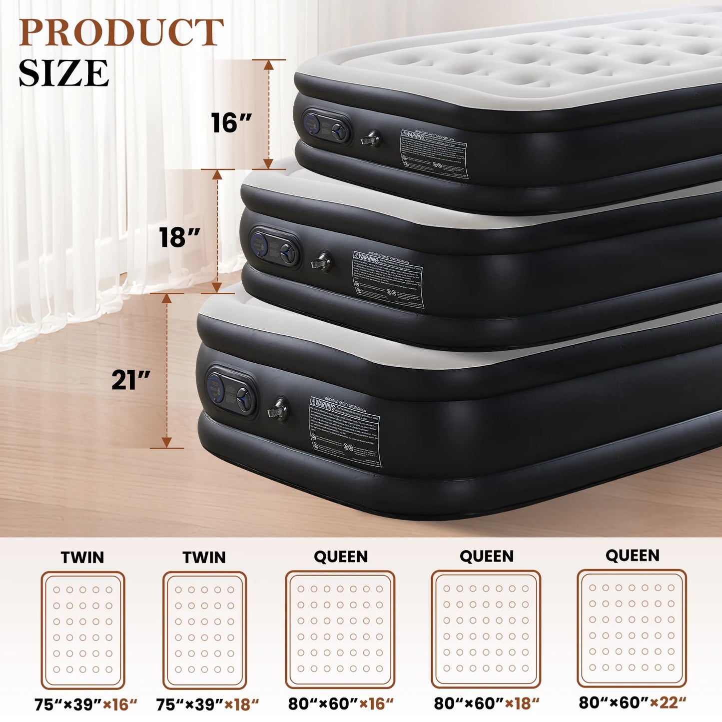 JHK Air Mattress, Double Height Non-Slip, 660 Lb Capacity