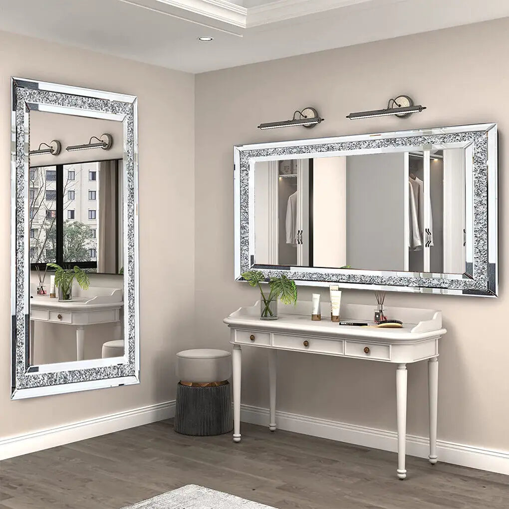 LUVODI Frameless Sparkling Crystal Vanity Mirror Wall Mounted