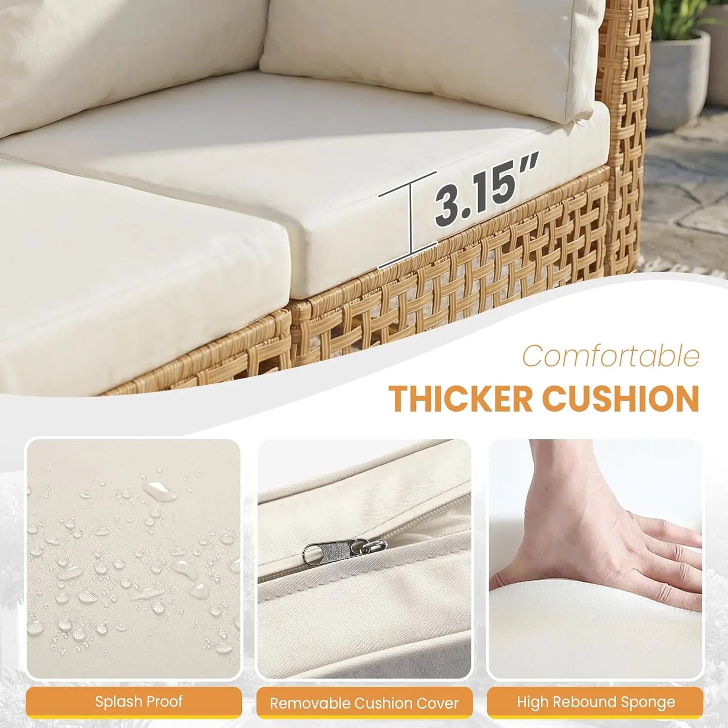 Outdoor Wicker Patio Sectional Sofa Set With Glass Coffee Table
