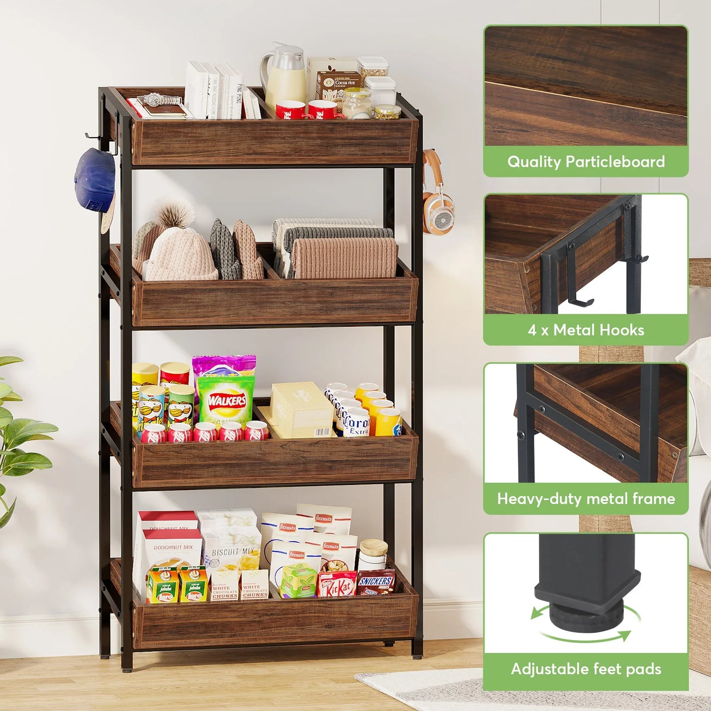 Tribesigns 4-Tier Wood Storage Shelf Organizer For Kitchen