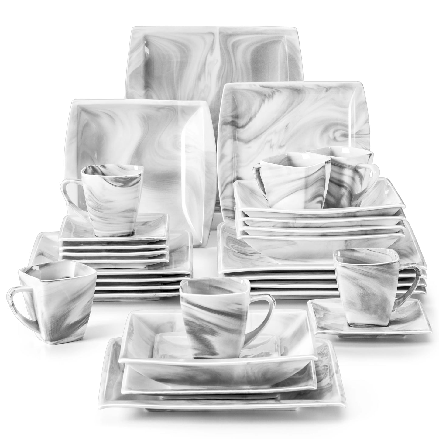 MALACASA Marble Grey Porcelain Dinnerware Set Service For 12