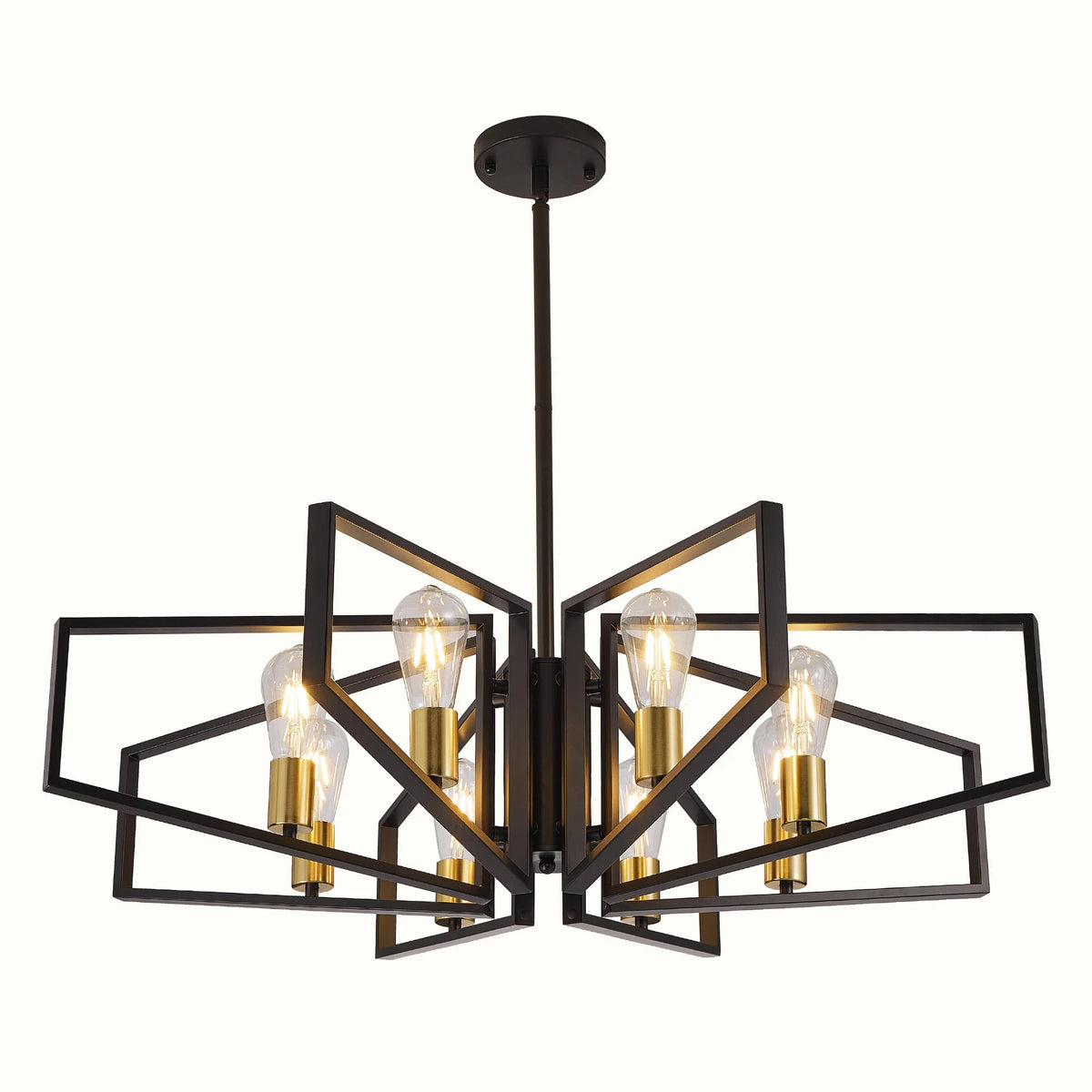 Modern 8 Light Geometric Chandelier With Adjustable Height Metal Pendant