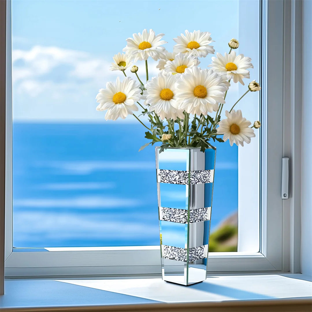 Modern Floor Vase Crystal Glass Mirrored Standing Flower Vase