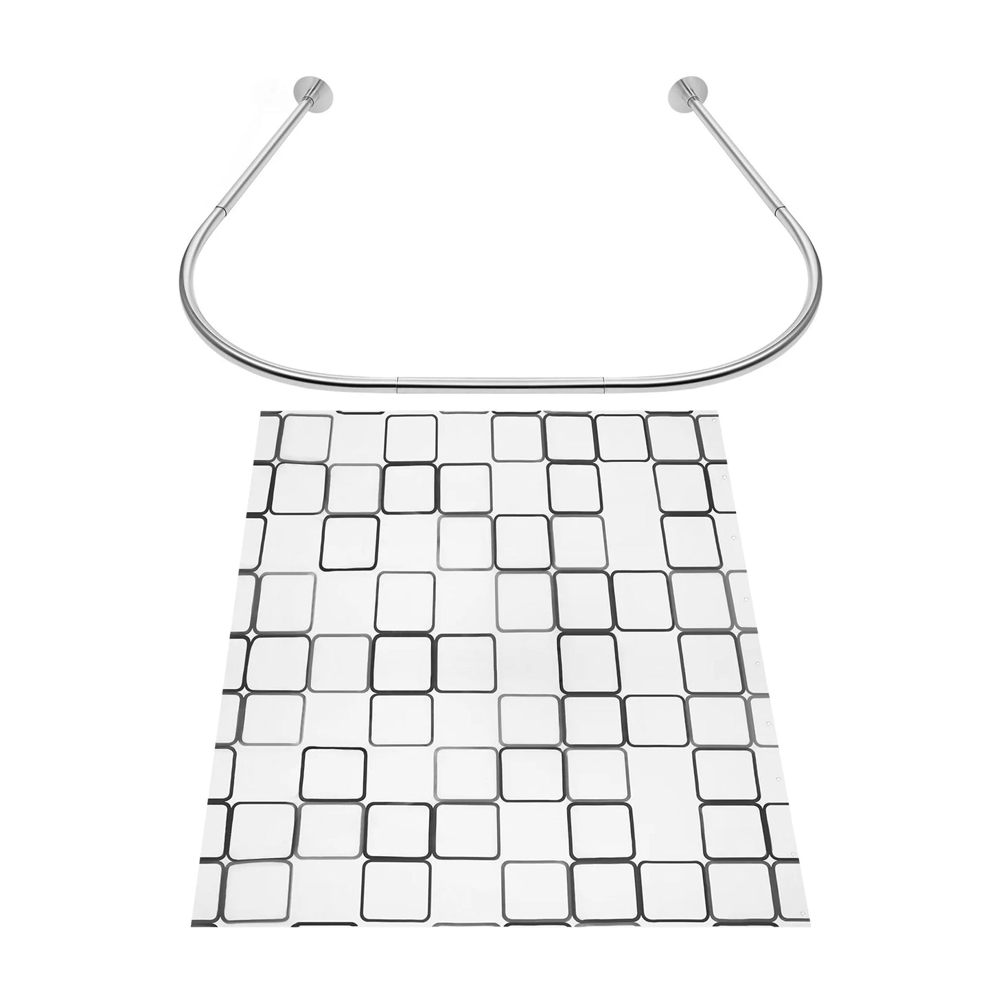 No Drilling L Shape Shower Curtain Rod With Curtain Rustproof
