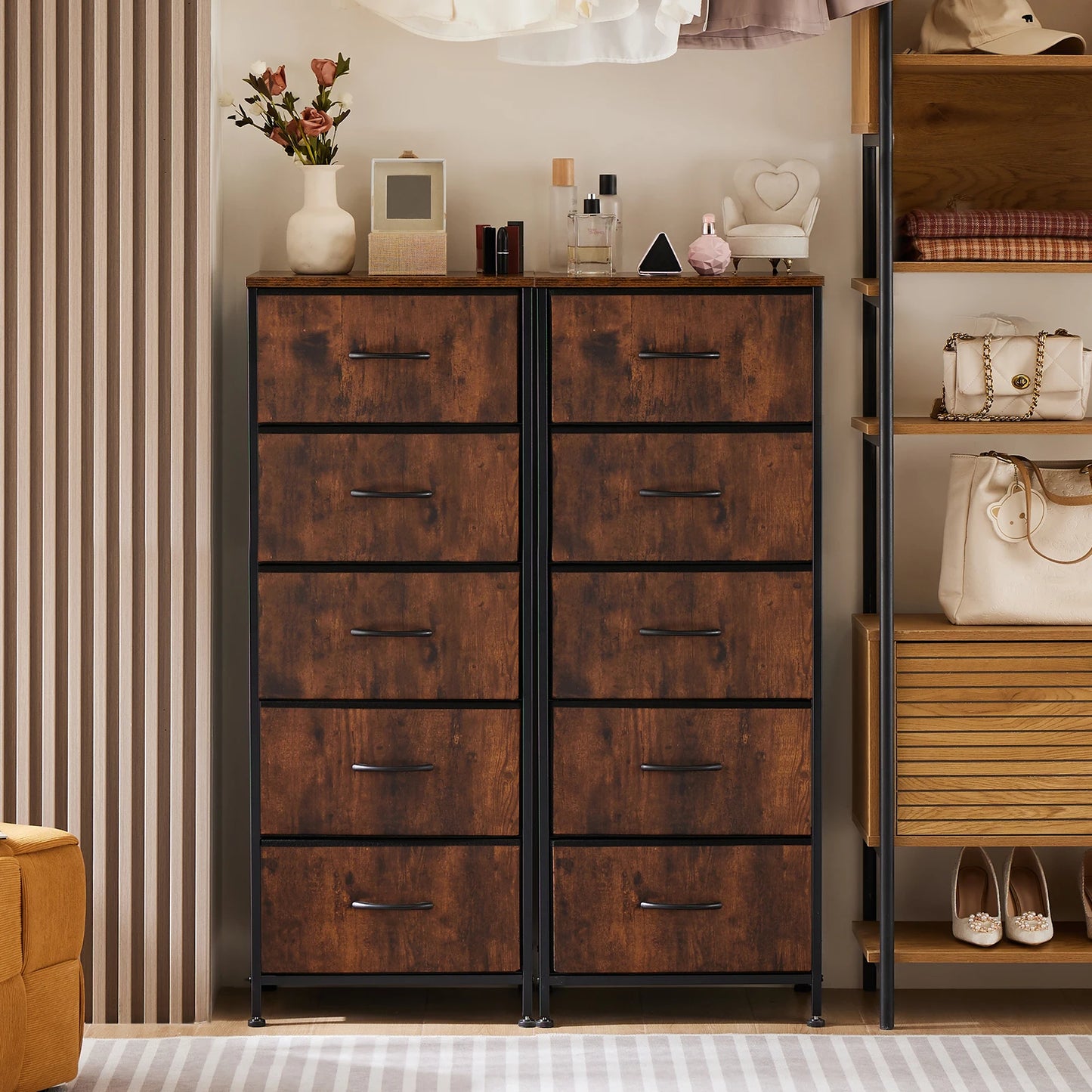 JHK Dresser With Five Fabric Drawers For Bedroom Storage