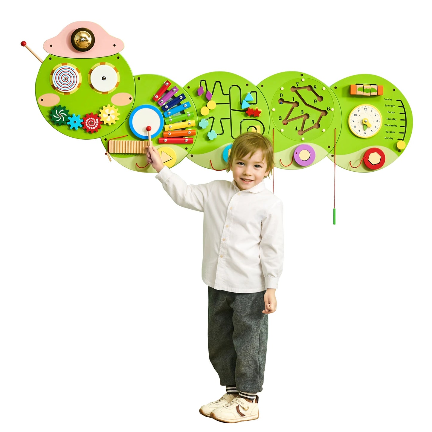 SucceBuy Caterpillar Kids Wall Busy Board Montessori Sensory Panel