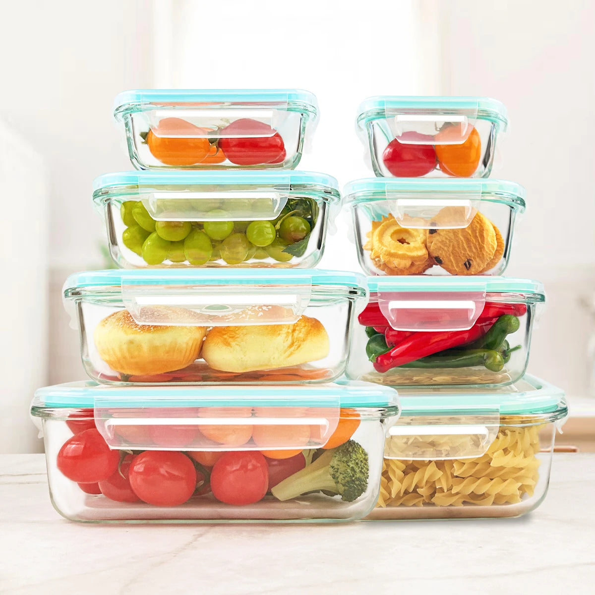 Glass Food Storage Containers 8 Piece Leakproof Airtight Microwave Safe
