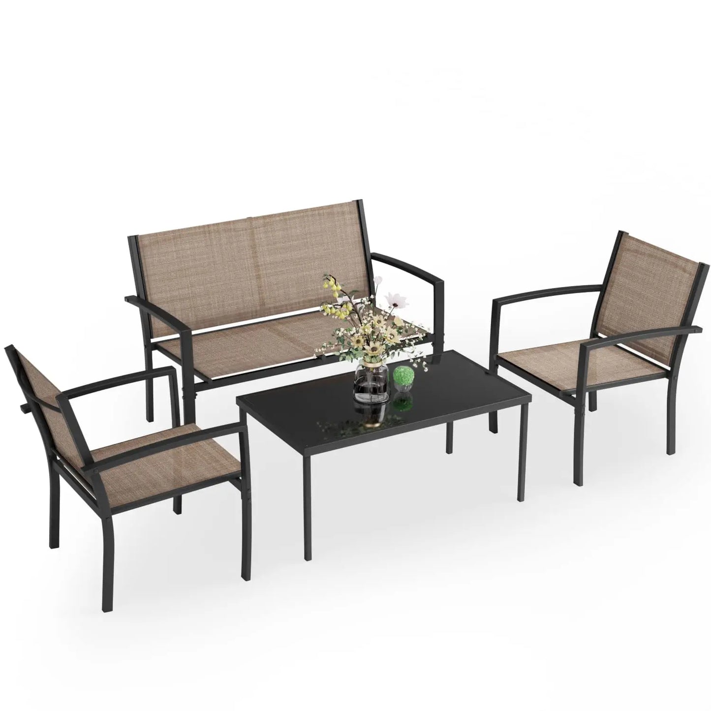 XIAOLANG 4 Piece Patio Furniture Set With Glass Coffee Table