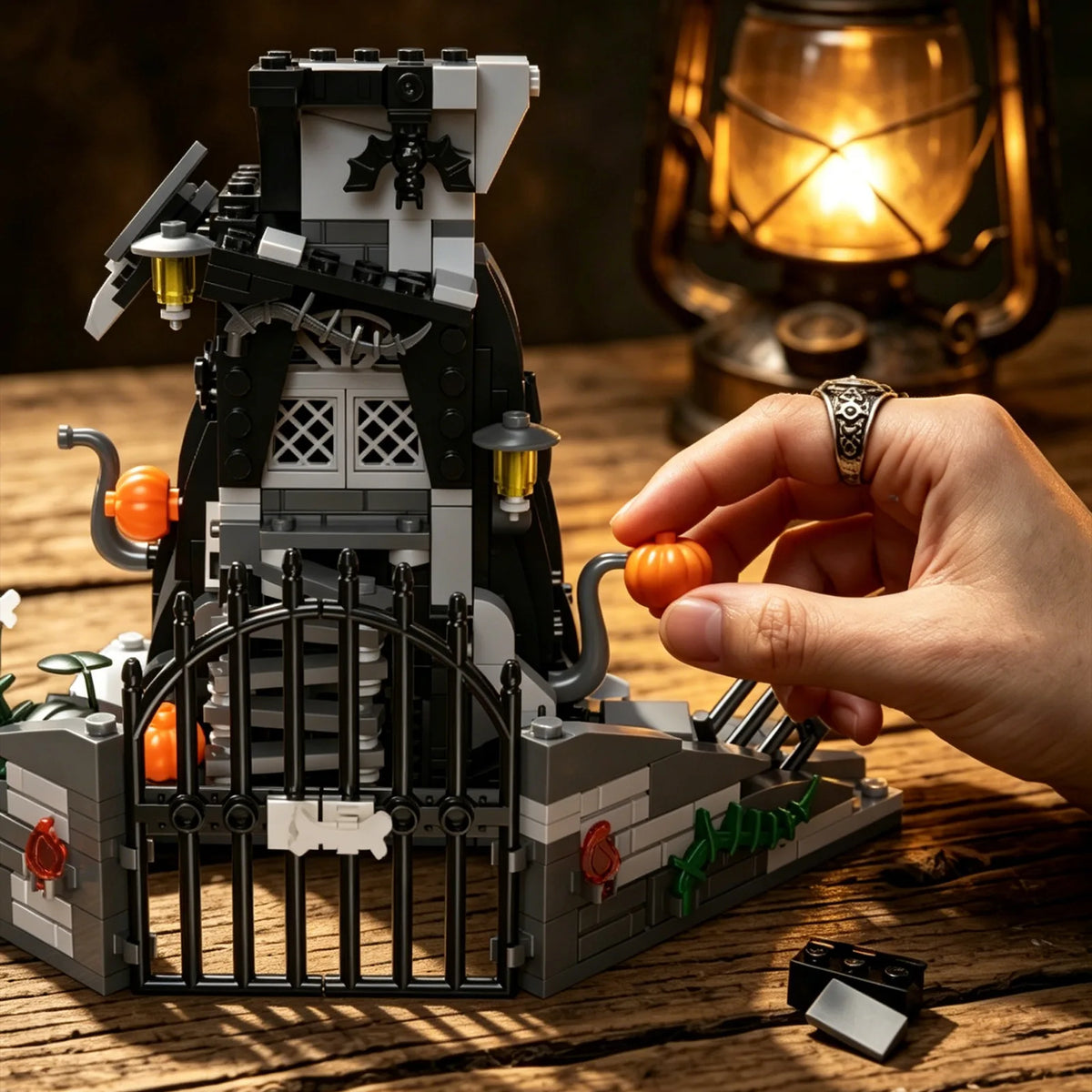 Classic The Evil Monster Haunted House Building Blocks with Lights Horror Pumpkin House Architecture Halloween Decor Toys Gifts