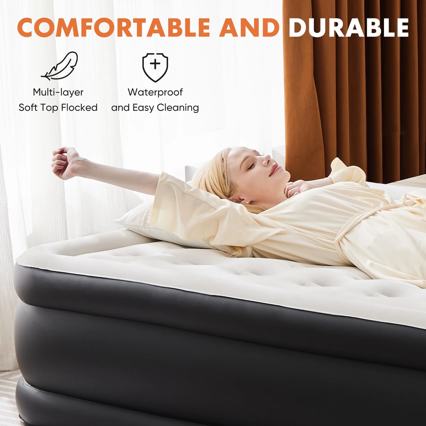 JHK Air Mattress, Double Height Non-Slip, 660 Lb Capacity