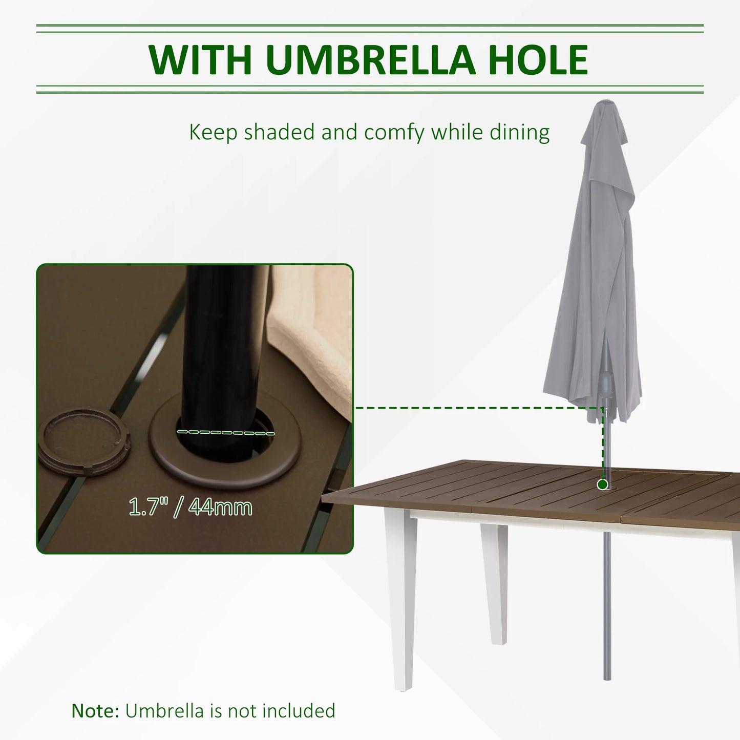 7 Pc Aluminum Outdoor Dining Furniture Set with Umbrella Hole & Seat Cushion