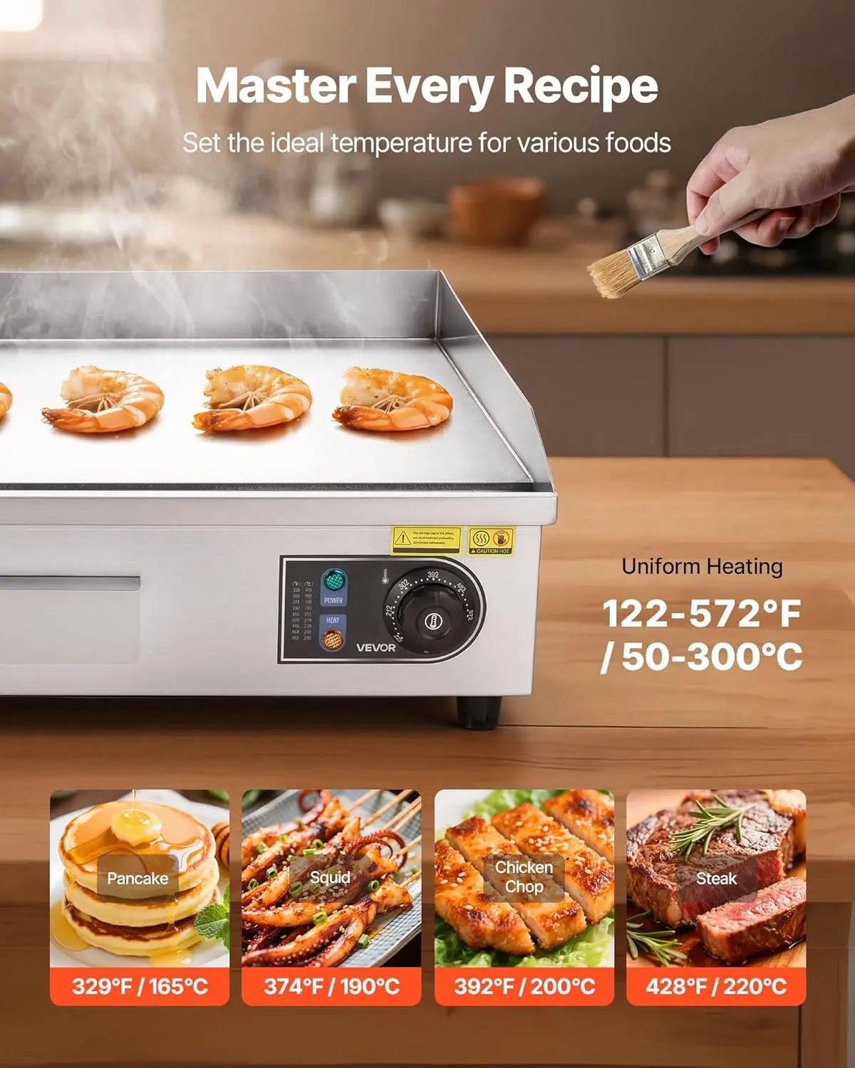 Upgraded Commercial Electric Griddle 2800W Stainless Steel Countertop Grill