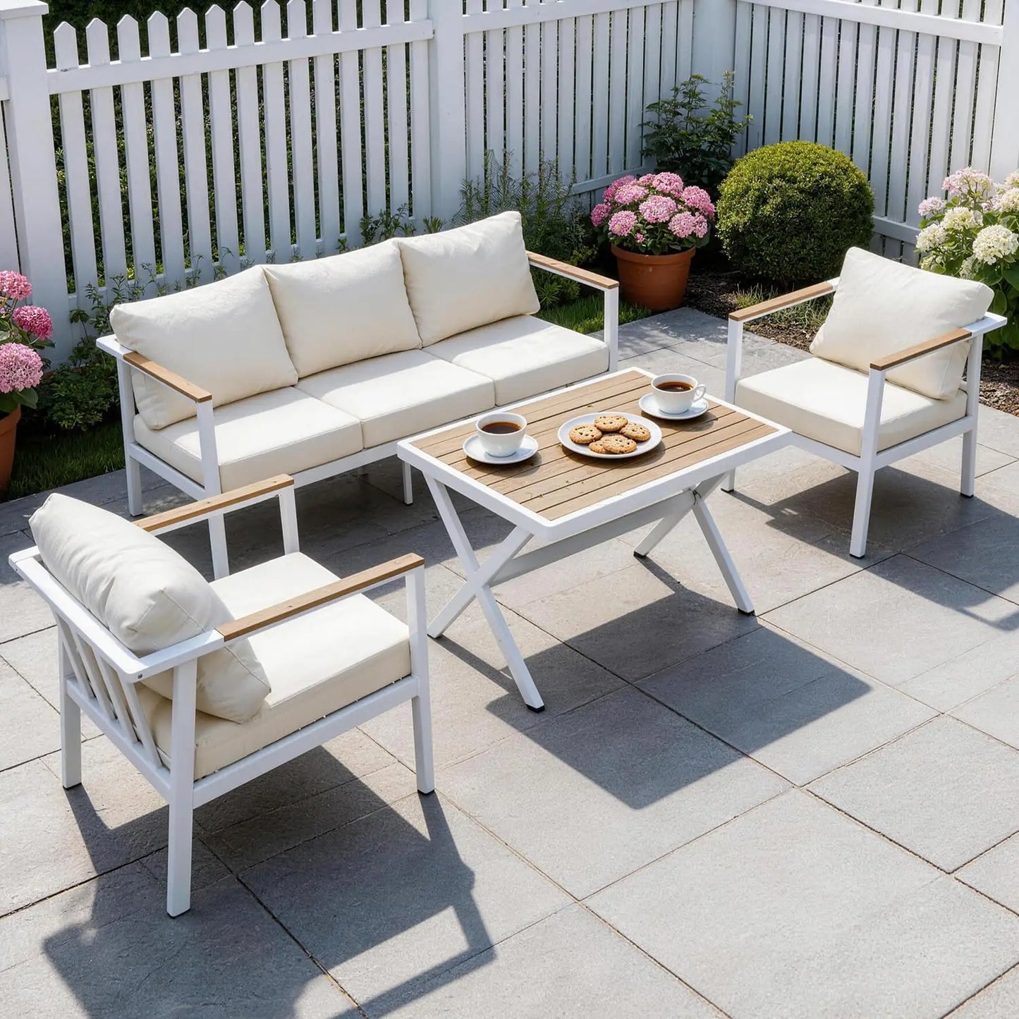 Aluminum Outdoor Patio Furniture Set with Coffee Table,4 Piece Patio Conversation Sets with Washable Thick, Customized