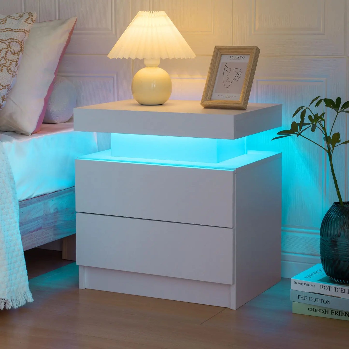 Cubehom LED Nightstand With 2 Drawers And RGB Lighting