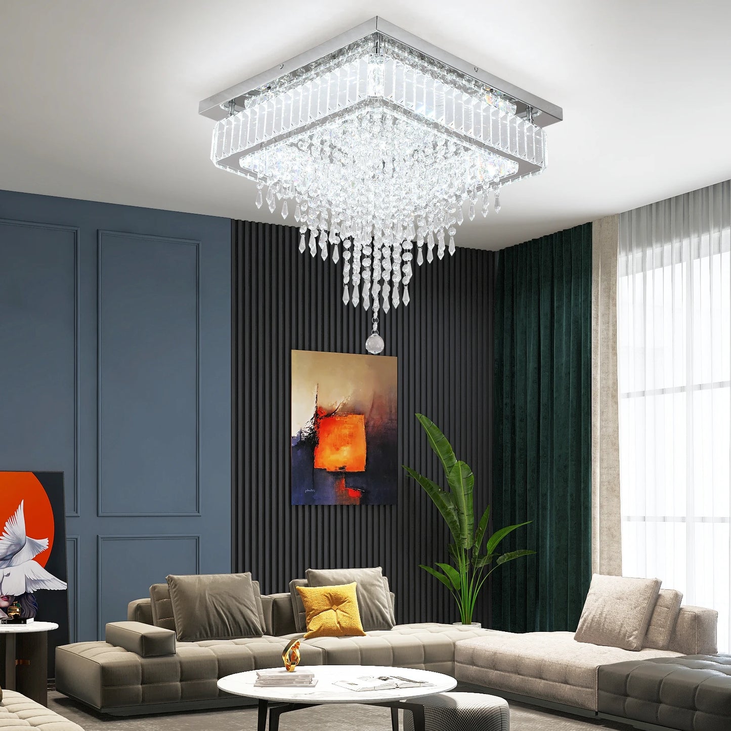 VETRULUS Modern Luxury Crystal LED Pendant Light Rain Drop Chandelier
