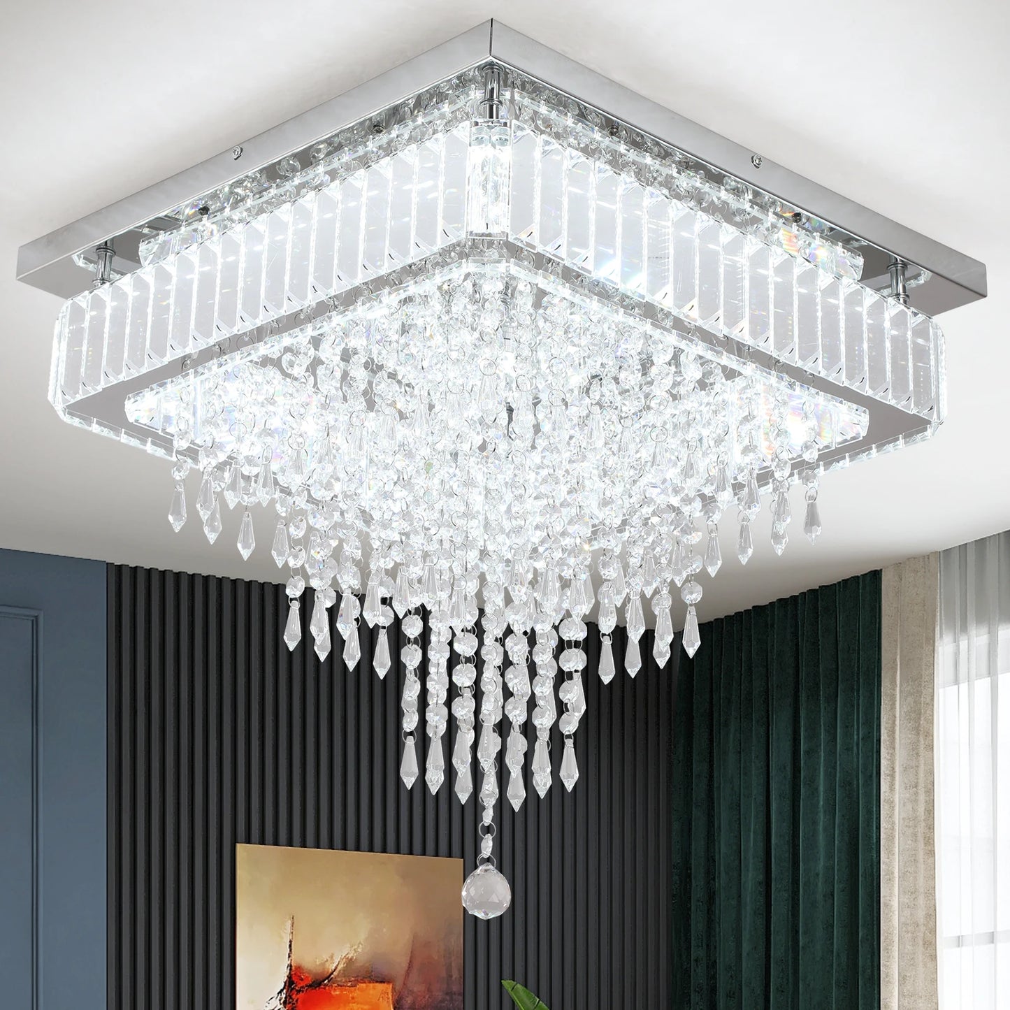 VETRULUS Modern Luxury Crystal LED Pendant Light Rain Drop Chandelier