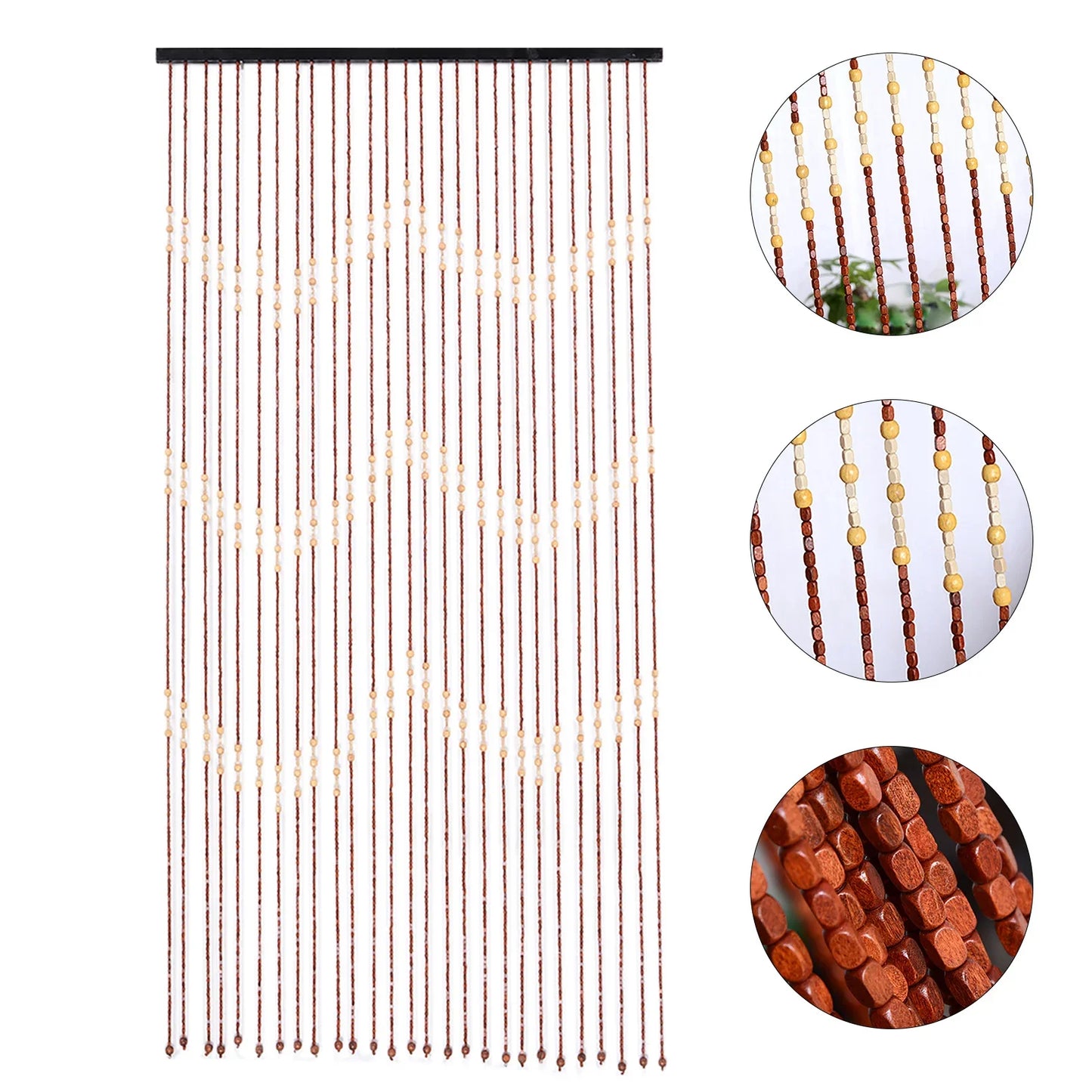 Wooden Bead Door Curtain With Jagged Pattern Fly Screen Divider