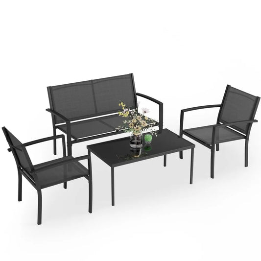 XIAOLANG 4 Piece Patio Furniture Set With Glass Coffee Table
