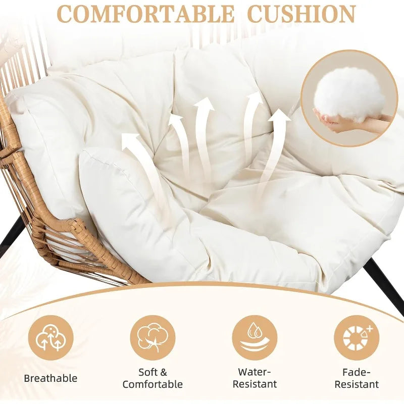 Outdoor Wicker Egg Chair With Cushion PE Rattan Lounge Chair
