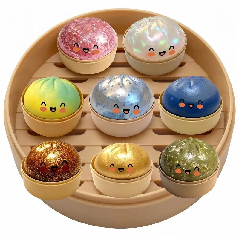 Realistic Giant Dumpling Squeeze Toy With Bamboo Steamer