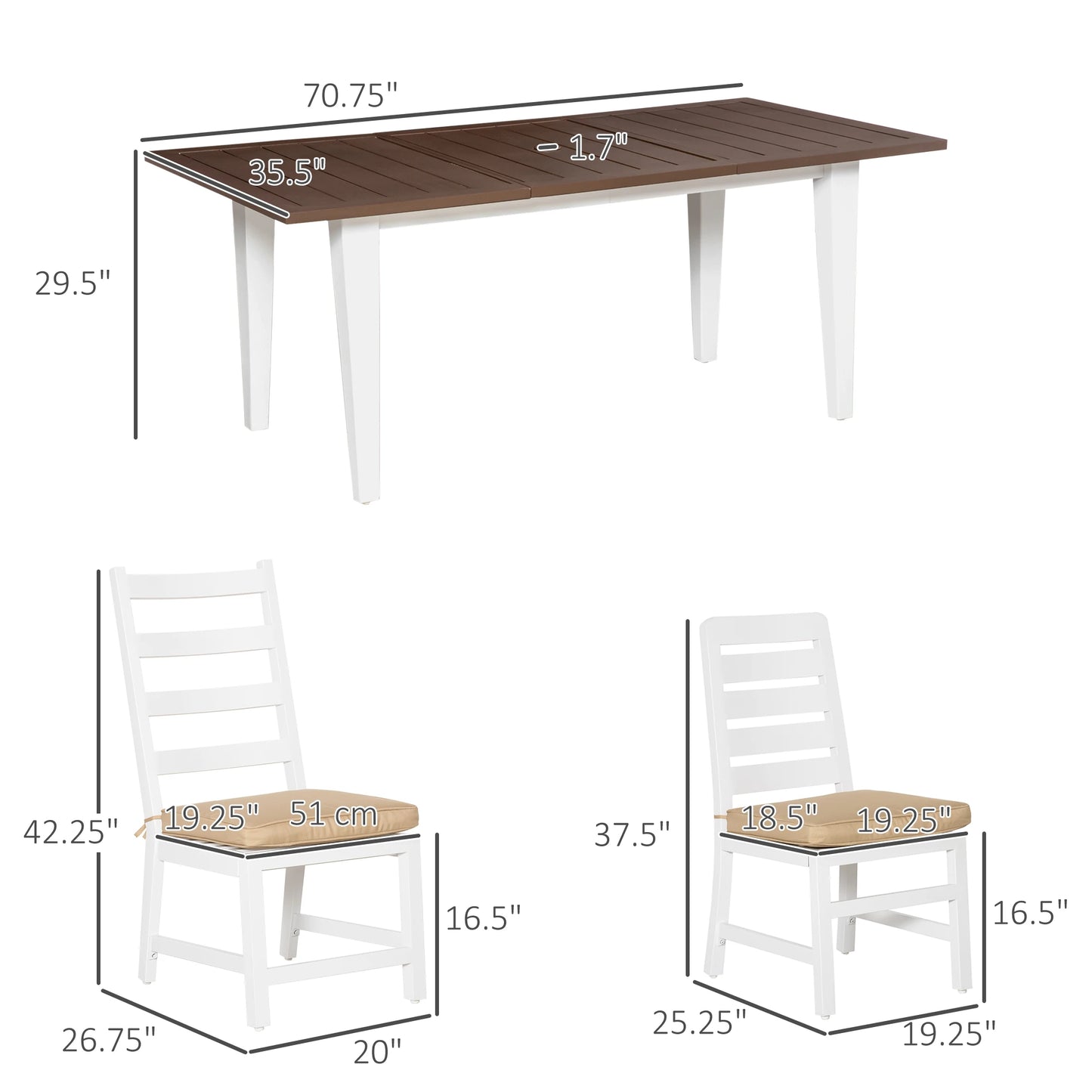 7 Pc Aluminum Outdoor Dining Furniture Set with Umbrella Hole & Seat Cushion