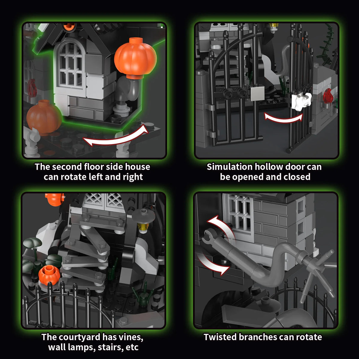 Classic The Evil Monster Haunted House Building Blocks with Lights Horror Pumpkin House Architecture Halloween Decor Toys Gifts