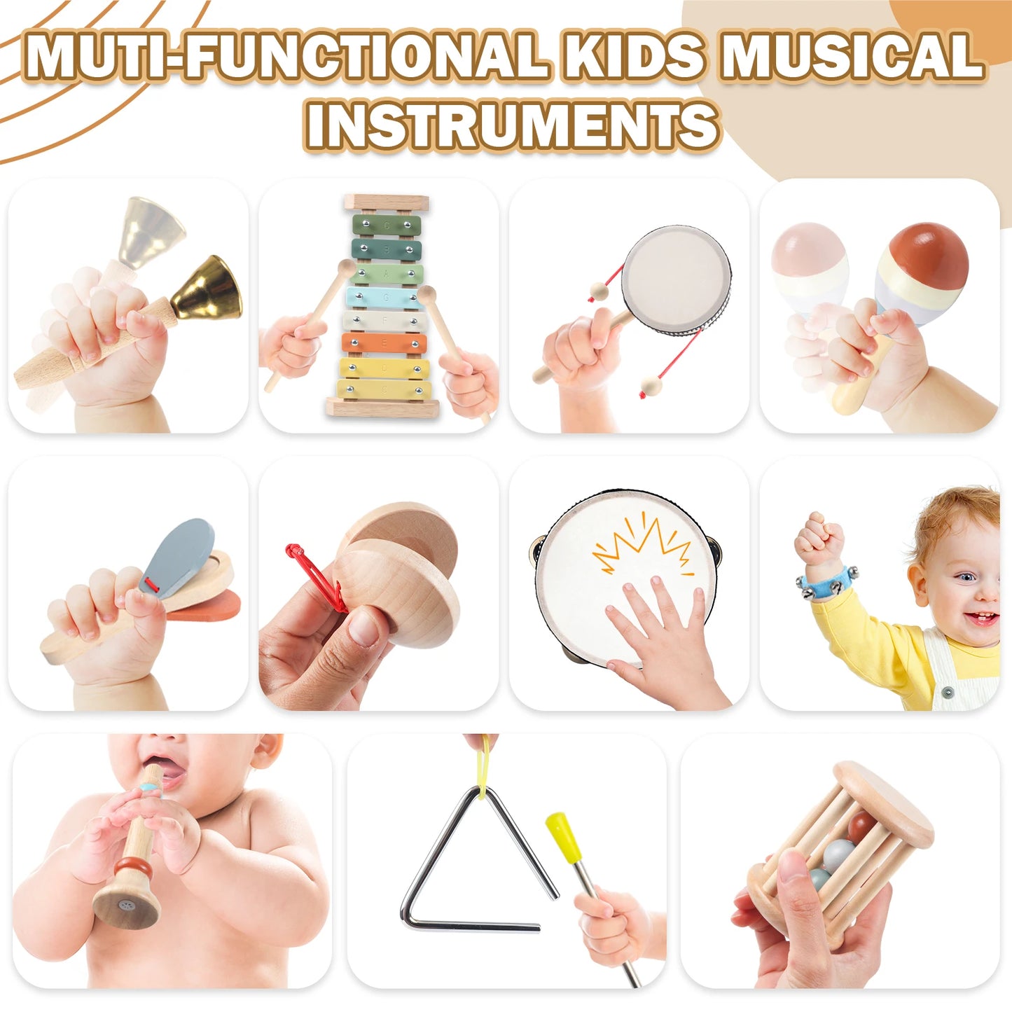 11 in 1 Toddler Wooden Musical Instrument Set for Kids