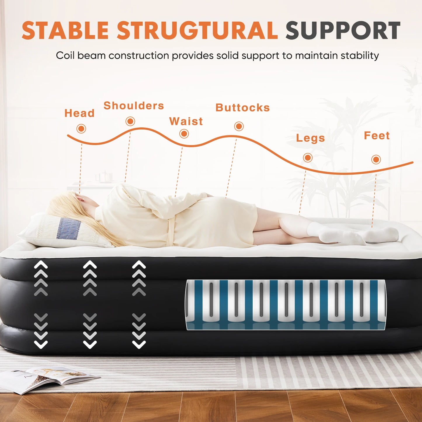 JHK Air Mattress, Double Height Non-Slip, 660 Lb Capacity